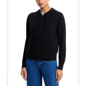 Aqua Cashmere 100% Cashmere Sweater Black Zip Up Hoodie size Small